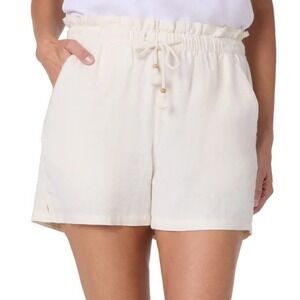 HANG TEN Linen Blend Beach Shorts Sz L Sheer Cream Ivory Pull On Relaxed Fit NWT